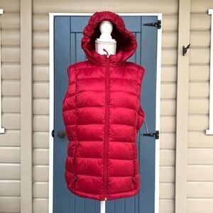 Charter Club Goose Down Packable Puffer Vest XL Red Detachable Hooded